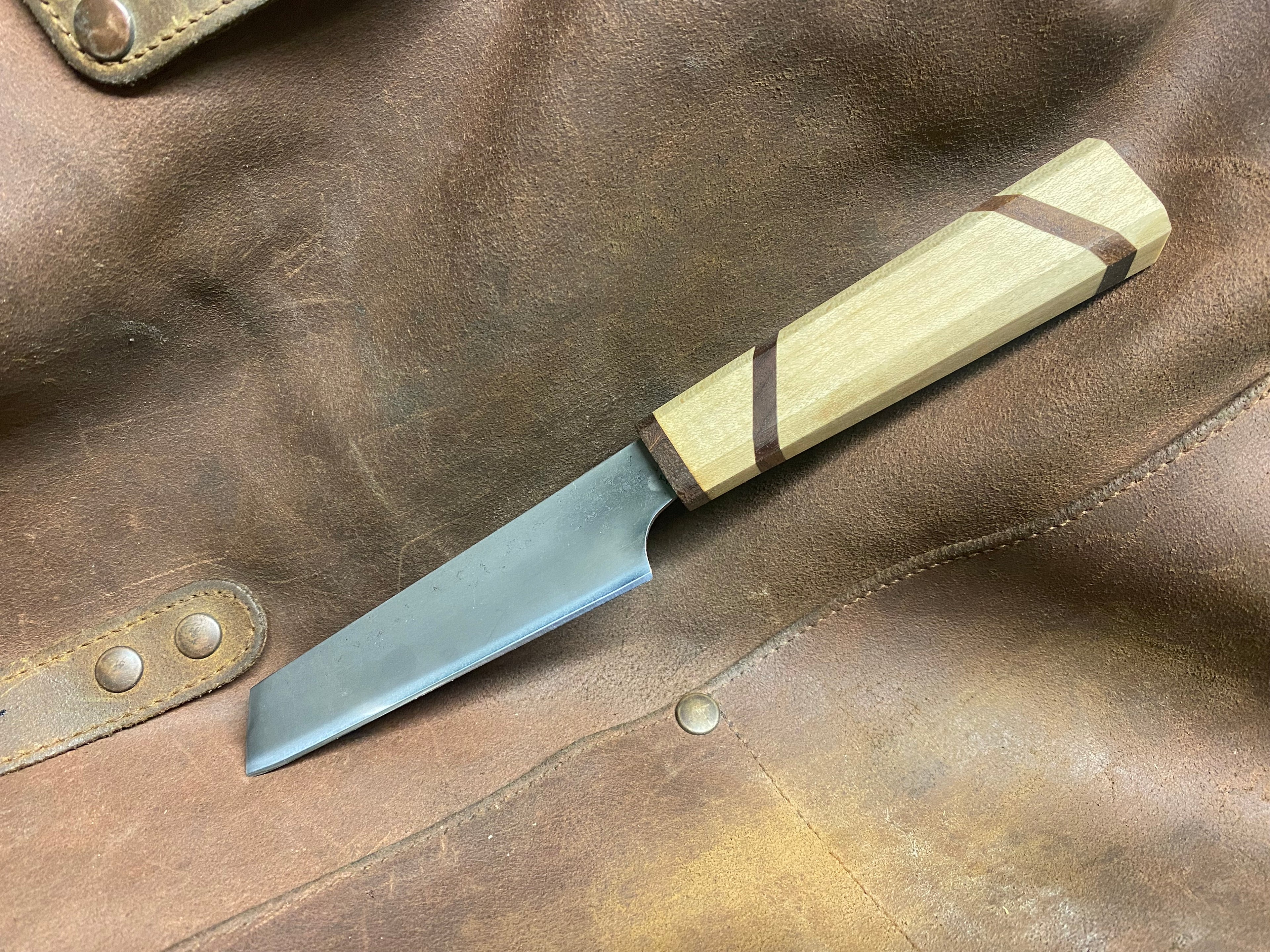Hand Forged Pairing Knife – Maple and Sapele Handle