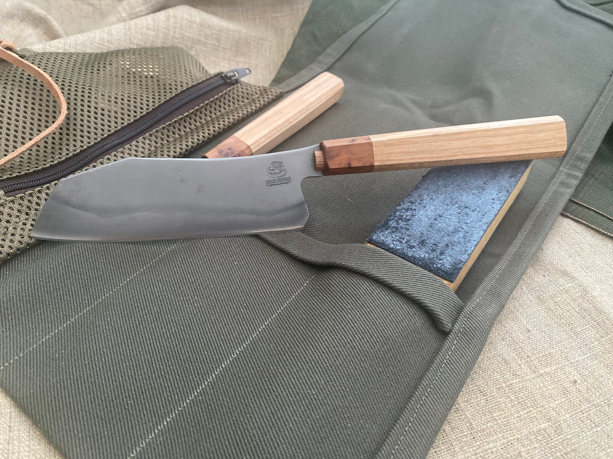 SantoKu and petty knife set (cherry and thya burl)