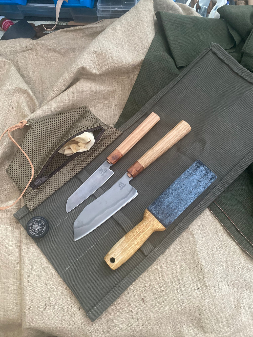 SantoKu and petty knife set (cherry and thya burl)